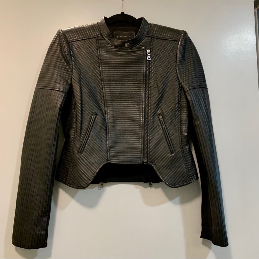 BCBG MAXAZRIA PU Black Leather Jacket - S
